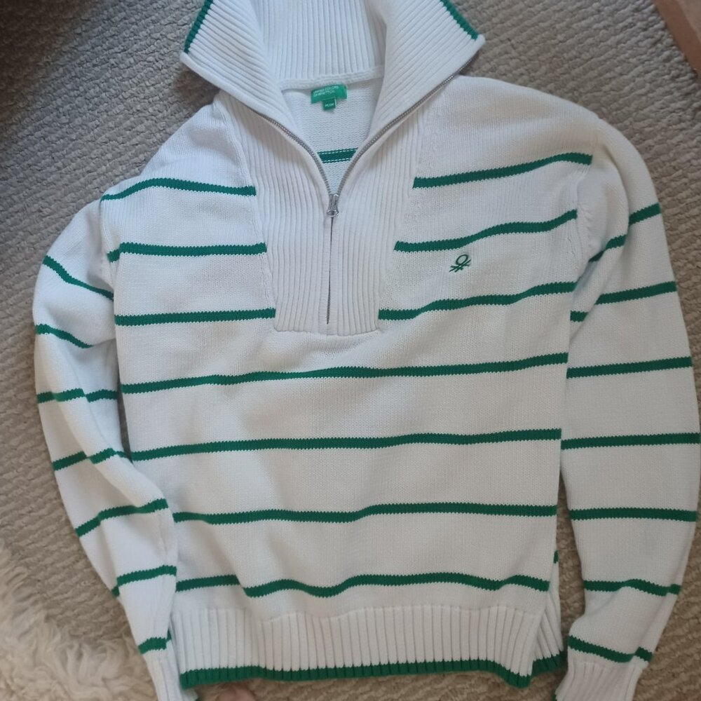 United Colors of Benetton Striped Zip Neck Sweater Women M